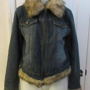 Giacca Blue Denim Jacket with Faux Fur Trim